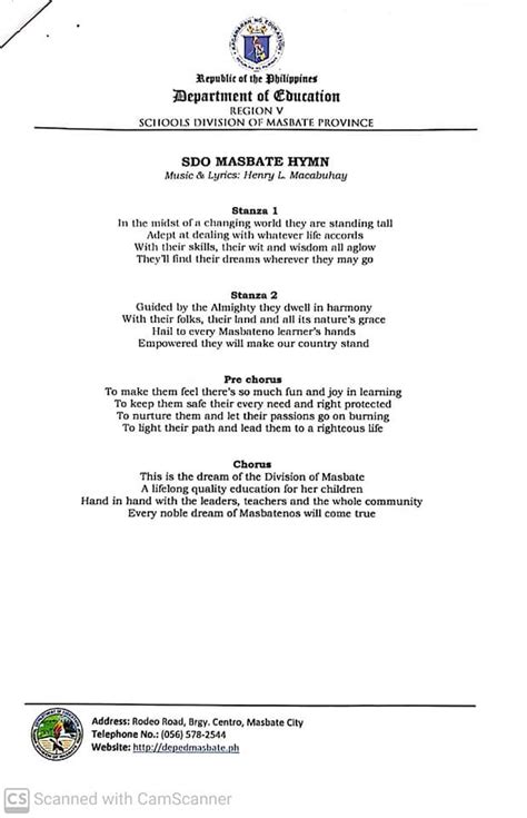 sdo masbate hymn lyrics|DepEd Tayo .